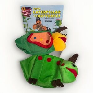 Two Puppets & Book Caterpillar To Butterfly Softcover Science Learning Kids NWOT